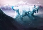  ambiguous_gender blue_fur blue_nose day detailed_background feline feral fur lynx mammal outside safiru snow snowing solo standing white_fur 