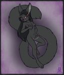  2017 anthro black_hair breast_fondling breasts canine female fennec fingering fondling fox fur grey_fur grin hair hand_on_breast lichfang looking_at_viewer mammal masturbation nude one_eye_closed purple_background pussy pussy_juice red_eyes simple_background smile solo 