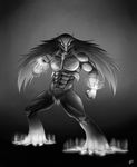  2017 abs anthro anthrofied avian beak blaziken feathers fire fullmetalmentalist grey_background looking_at_viewer male monochrome nintendo nude pok&eacute;mon pok&eacute;morph simple_background solo video_games 