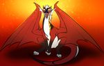  angiewolf dragon featureless_crotch feral gradient_background hybrid membranous_wings nude open_mouth paws simple_background sitting smile solo teeth tongue wings 