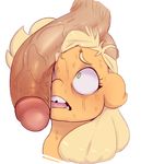  2017 applejack_(mlp) bestiality duo earth_pony equine female feral friendship_is_magic hair horse human human_on_feral humanoid_penis interspecies long_hair looking_at_penis male male/female male_on_feral mammal my_little_pony penis pony simple_background solo_focus sundown_(artist) sweat vein white_background 