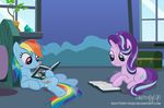  2017 book cutie_mark duo equine feathered_wings feathers female feral friendship_is_magic fur furniture hair hi_res horn inside mammal multicolored_hair my_little_pony pegasus pink_fur rainbow_dash_(mlp) rainbow_hair reading shutterflyeqd starlight_glimmer_(mlp) two_tone_hair unicorn window wings 