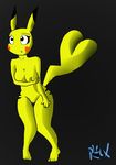  anthro black_background black_eyes breasts cleft_tail covering covering_self female nintendo nude pikachu pok&eacute;mon pussy rhulex simple_background solo video_games 