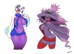  2017 anthro anthrofied armpits backwards_virgin_killer_sweater belt big_breasts blue_eyes blush breasts breath brown_eyes butt cloak clothed clothing drooling duo english_text female froslass fullmetalmentalist ghost hat hi_res huge_breasts legwear looking_at_viewer mismagius navel nintendo open_mouth pok&eacute;mon pok&eacute;morph purple_skin saliva side_boob signature simple_background smile spirit sweat sweater text tongue tongue_out video_games virgin_killer_sweater white_background white_body yellow_sclera 