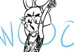  2016 animatronic anthro armpits bow_tie buckteeth dialogue english_text five_nights_at_freddy&#039;s five_nights_at_freddy&#039;s_2 inkyfrog lagomorph machine male mammal open_mouth rabbit raised_arm restricted_palette robot simple_background solo teeth text toy_bonnie_(fnaf) video_games white_background yelling 