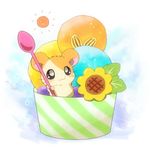  :3 blush dessert feral flower food fur hamster hamtaro hamtaro_(series) ice_cream jin3_z leaves male mammal orange_fur plant rodent simple_background solo spoon sun sunflower sunflower_seeds tan_fur whiskers 