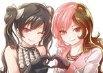  black_hair brown_hair dual_persona jewelry kaogei_moai multicolored_hair necklace neo_(rwby) one_eye_closed pink_hair purple_eyes rwby sleeveless smile twintails 