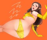  animal_print ass bikini blue_eyes blush breasts brown_hair embarrassed highres horn long_hair looking_at_viewer open_mouth pointy_ears princess_zelda solo sudakoyarou swimsuit the_legend_of_zelda the_legend_of_zelda:_twilight_princess 