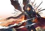  artist_request blue_eyes blue_hair cape dragon falchion_(fire_emblem) fingerless_gloves fire_emblem fire_emblem:_kakusei gimurei gloves long_hair looking_away lucina sky solo sword tiara weapon 