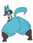  2019 big_butt butt canine huge_butt looking_back lucario lukethelucario male mammal nintendo nude pok&eacute;mon pok&eacute;mon_(species) simple_background smile solo thick_thighs video_games wide_hips 