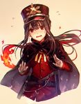  black_hair cape commentary_request fate/grand_order fate_(series) gloves hair_between_eyes hat holster japanese_clothes long_hair long_sleeves low_ponytail male_focus military military_hat military_uniform oda_nobukatsu_(fate/grand_order) open_mouth panicking peaked_cap red_eyes red_shirt shigaraki_(strobe_blue) shirt sidelocks solo tearing_up teeth uniform upper_body white_gloves 