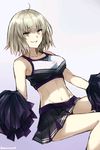  alternate_costume bare_shoulders blonde_hair blue_background breasts cheerleader fate/grand_order fate_(series) groin jeanne_d'arc_(alter)_(fate) jeanne_d'arc_(fate)_(all) large_breasts midriff navel pom_poms short_hair skirt solo somechime_(sometime1209) twitter_username yellow_eyes 