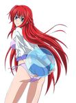  aqua_eyes arms_behind_back ass ball beachball bikini floating_hair from_behind hair_between_eyes high_school_dxd holding holding_ball jacket long_hair looking_at_viewer looking_back open_clothes open_jacket purple_bikini red_hair rias_gremory shiny shiny_skin side-tie_bikini smile solo standing swimsuit transparent_background very_long_hair white_jacket 