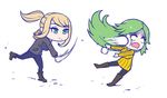  akairiot blank_eyes blonde_hair blue_eyes chibi green_eyes green_hair in_the_face kid_icarus kid_icarus_uprising long_hair metroid mole mole_under_mouth multiple_girls open_mouth palutena ponytail samus_aran snow snowball super_smash_bros. tiara very_long_hair winter_clothes 