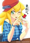  blonde_hair breasts cabbie_hat hat long_hair older open_mouth rockman rockman_dash rog_rockbe roll_caskett smile solo 