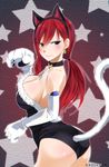  1girl animal_ears animal_tail ass back blush breasts cleavage collar erza_scarlet fairy_tail from_behind gaston18 hair_ornament large_breasts leotard long_hair red_hair spandex 