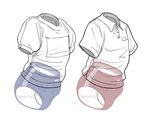  2girls artist_request buruma flat_chest invisible multiple_girls school_uniform stain t-shirt tagme thighs uniform x-ray 