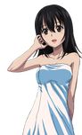  :d arm_behind_back black_hair breasts brown_eyes cleavage collarbone hand_in_hair himeragi_yukina long_hair looking_at_viewer medium_breasts naked_towel open_mouth smile solo standing strike_the_blood towel transparent_background white_towel 
