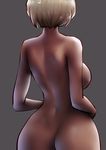  arms_at_sides ass breasts commentary_request cowboy_shot dark_skin dimples_of_venus from_behind gyaru medium_breasts nude original short_hair silver_hair solo souryu 