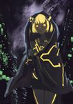  1girl blonde_hair cloak dimension_w grey_skin hood short_hair shorts yellow_eyes yurizaki_mira 