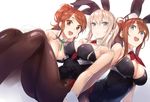  animal_ears aquila_(kantai_collection) bare_arms bare_shoulders black_legwear blonde_hair blue_eyes breasts brown_hair bunny_ears bunny_girl bunny_tail bunnysuit cleavage collarbone detached_collar fake_animal_ears graf_zeppelin_(kantai_collection) hair_between_eyes ichikei kantai_collection leotard looking_at_viewer medium_breasts multiple_girls necktie open_mouth orange_hair pantyhose playboy ponytail red_neckwear saratoga_(kantai_collection) sitting smile tail wrist_cuffs 