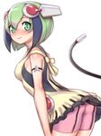  1girl ass blush breasts dimension_w dress green_eyes green_hair hair_ornament multicolored_hair ribbon short_hair shorts smile tail yurizaki_mira 