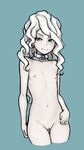  1girl aqua_background aqua_eyes blush collar cropped_legs diana_cavendish female flat_chest little_witch_academia long_hair looking_at_viewer navel nipples nude pussy simple_background smile solo standing uncensored wabaki white_hair 