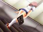  1girl bag escalator female from_behind full_body game_cg holding md5_mismatch panties pantyshot pink_hair pleated_skirt school_uniform skirt solo stairs 