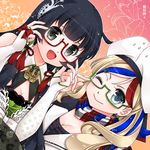  anchor beret bespectacled black_eyes black_hair blonde_hair blue_eyes blue_hair bridal_gauntlets commandant_teste_(kantai_collection) dress dutch_angle glasses green_dress hair_ornament hair_ribbon hair_tubes hat hinaco kantai_collection long_hair looking_at_viewer mizuho_(kantai_collection) multicolored multicolored_clothes multicolored_hair multicolored_scarf multiple_girls one_eye_closed plaid plaid_scarf pom_pom_(clothes) red_hair ribbon scarf sidelocks streaked_hair white_hair 