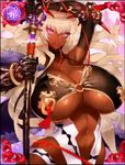  1girl animated animated_gif blonde_hair bouncing_breasts breasts cleavage dark_skin gauntlets hijiri huge_breasts itou_ittousai_(sengoku_bushouki_muramasa) katana long_hair looking_at_viewer mouth_hold navel nipple_tassels official_art pink_eyes rope sengoku_bushouki_muramasa solo sword weapon wide_hips 