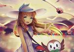  bad_id bad_pixiv_id bag bangs bird blonde_hair blunt_bangs blurry braid collared_dress depth_of_field dress duffel_bag gen_3_pokemon gen_7_pokemon green_eyes hat lapel_pin lillie_(pokemon) long_hair poke_ball_theme pokemon pokemon_(creature) pokemon_(game) pokemon_sm rowlet sleeveless sleeveless_dress sun_hat sundress twin_braids white_dress white_hat wingull xiaosan_ye 