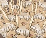  6+others ambiguous_gender animal_ears bunny_ears clone eyebrows_visible_through_hair furry highres kawasemi27 looking_at_viewer made_in_abyss multiple_others nanachi_(made_in_abyss) open_mouth short_hair twitter_username white_hair yellow_eyes 