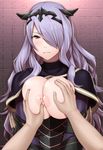  1girl areolae breast_grab breasts camilla camilla_(fire_emblem_if) cleavage fire_emblem fire_emblem_heroes fire_emblem_if large_breasts long_hair looking_at_viewer nipples purple_hair red_eyes tagme 