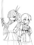  2girls akane_(card_quest) bell_collar camel_(dansen) card_quest character_request female monochrome multiple_girls original sword weapon 