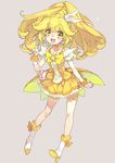  :d blonde_hair bow choker cure_peace earrings high_heels jewelry kise_yayoi magical_girl open_mouth ponytail precure shorts shorts_under_skirt skirt smile smile_precure! toujou_sakana v yellow_bow yellow_eyes 