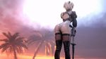  3d animated animated_gif ass ass_shake back blindfold boots from_behind hairband highleg highleg_leotard hips legs leotard nier_(series) nier_automata short_hair standing swaying thick_thighs thighhighs thighs thong_leotard white_hair wide_hips yorha_no._2_type_b 