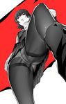  absurdres commentary_request crotch_seam highres niijima_makoto panties panties_under_pantyhose pantyhose persona persona_5 red_eyes ryokucha_(i_cobalt) short_hair shuujin_academy_uniform skirt solo thighband_pantyhose underwear 