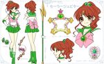  alternate_eye_color ankle_boots artist_name bishoujo_senshi_sailor_moon blush boots bow brooch brown_eyes brown_hair character_name character_sheet choker circlet closed_mouth earrings elbow_gloves full_body gloves green_choker green_footwear green_sailor_collar green_skirt hair_bobbles hair_ornament instrument jewelry jupiter_symbol kino_makoto looking_at_viewer magical_girl multiple_persona multiple_views pink_bow pleated_skirt polearm ponytail pretty_guardian_sailor_moon profile sailor_collar sailor_jupiter sailor_senshi_uniform shirataki_kaiseki short_hair skirt smile spear standing tambourine tiara turnaround weapon white_background white_gloves 
