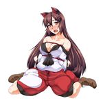  animal_ears arms_behind_back bare_shoulders bdsm blush bondage bound bound_arms breasts brown_footwear cleavage collarbone commentary_request dress fangs full_body hair_between_eyes imaizumi_kagerou large_breasts long_hair long_sleeves looking_at_viewer nose_blush off-shoulder_dress off_shoulder ootsuki_wataru open_mouth red_eyes restrained shibari shibari_over_clothes shoes sitting solo sweat tail touhou transparent_background very_long_hair wariza wide_sleeves wolf_ears wolf_girl wolf_tail 