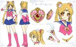  :d alternate_eye_color artist_name bishoujo_senshi_sailor_moon blonde_hair blue_sailor_collar blue_skirt boots bow brooch brown_eyes character_name character_sheet choker circlet closed_mouth double_bun earrings elbow_gloves full_body gloves hair_ornament hairpin jewelry knee_boots long_hair looking_at_viewer magical_girl moon_stick multiple_persona multiple_views open_mouth pink_footwear pleated_skirt pretty_guardian_sailor_moon profile red_bow red_choker sailor_collar sailor_moon sailor_senshi_uniform shirataki_kaiseki skirt smile standing tiara tsukino_usagi turnaround twintails white_background white_gloves 