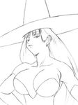  astra_super_stars bare_shoulders breasts cleavage dress large_breasts long_gloves monochrome official_art sketch smug stella_(astra_super_stars) very_long_hair witch witch_hat 