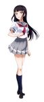  black_hair blue_eyes floating_hair full_body green_eyes grey_skirt hair_ornament highres kneehighs kurosawa_dia long_hair looking_at_viewer love_live! love_live!_sunshine!! mole mole_under_mouth neckerchief official_art parted_lips pleated_skirt red_neckwear school_uniform serafuku shirt skirt solo standing tie_clip transparent_background uranohoshi_school_uniform white_shirt 