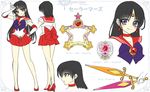  artist_name bare_legs bishoujo_senshi_sailor_moon black_eyes black_hair blush bow brooch character_name character_sheet choker closed_mouth earrings elbow_gloves full_body gloves high_heels hino_rei instrument jewelry long_hair looking_at_viewer magical_girl mars_symbol multiple_persona multiple_views pleated_skirt pretty_guardian_sailor_moon profile purple_bow red_choker red_footwear red_sailor_collar red_skirt sailor_collar sailor_mars sailor_senshi_uniform shirataki_kaiseki shoes skirt smile standing sword tambourine tiara turnaround weapon white_background white_gloves 