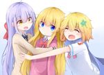  :c ^_^ ^o^ ahoge bad_id bad_pixiv_id blonde_hair blush bow bowtie chisaki_tapris_sugarbell closed_eyes cross_hair_ornament flower gabriel_dropout girl_sandwich hair_bow hair_flower hair_ornament hug jacket kyuukon_(qkonsan) lavender_hair long_hair multiple_girls open_mouth pout sandwiched scarf school_uniform shiraha_raphiel_ainsworth short_hair smile tenma_gabriel_white track_jacket v-shaped_eyebrows yellow_eyes 