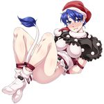  arms_behind_back bdsm blue_eyes blue_hair blush bondage bottomless bound breasts commentary_request doremy_sweet hat looking_to_the_side medium_breasts nightcap no_pants ootsuki_wataru pom_pom_(clothes) restrained rope shibari shibari_over_clothes short_hair smile socks solo tail tapir_tail touhou transparent_background 