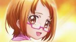  :d brown_eyes from_behind glasses looking_at_viewer looking_back non-web_source official_art open_mouth orange_hair portrait precure screencap shirabe_ako short_hair smile solo suite_precure 