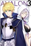  1girl ahoge armor arthur_pendragon_(fate) blonde_hair breasts closed_eyes fate/grand_order fate/prototype fate_(series) genderswap genderswap_(mtf) green_eyes hood hooded_robe looking_at_viewer merlin_(fate) merlin_(fate/prototype) shijiu_(adamhutt) short_hair smile white_hair 