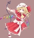  :o adapted_costume ajiriko ascot bangs banned_artist blonde_hair blush capelet commentary_request crystal dress flandre_scarlet frilled_dress frills hat hat_ribbon laevatein looking_at_viewer mob_cap nail_polish red_dress red_eyes red_nails red_ribbon ribbon sash side_ponytail solo touhou wings 