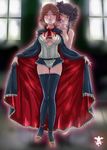  adapted_costume alternate_costume artist_name artist_request blue_eyes blue_legwear breasts brown_hair castlevania castlevania:_portrait_of_ruin charlotte_aulin cleavage long_hair lowres medium_breasts multiple_girls nude signature source_request stella_lecarde thighhighs vampire zettai_ryouiki 
