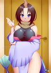  1girl blush breasts door elma_(maidragon) horn jadenkaiba kobayashi-san_chi_no_maidragon smile solo 